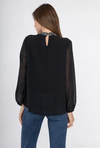 Long-sleeved sequin collar blouse