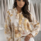 Floral print satin pussy-bow blouse
