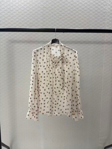 Tie-neck blouse with small polka dot print