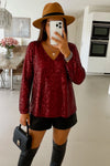 Long-sleeved sequin V-neck blouse