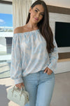 Paisley print off-the-shoulder blouse