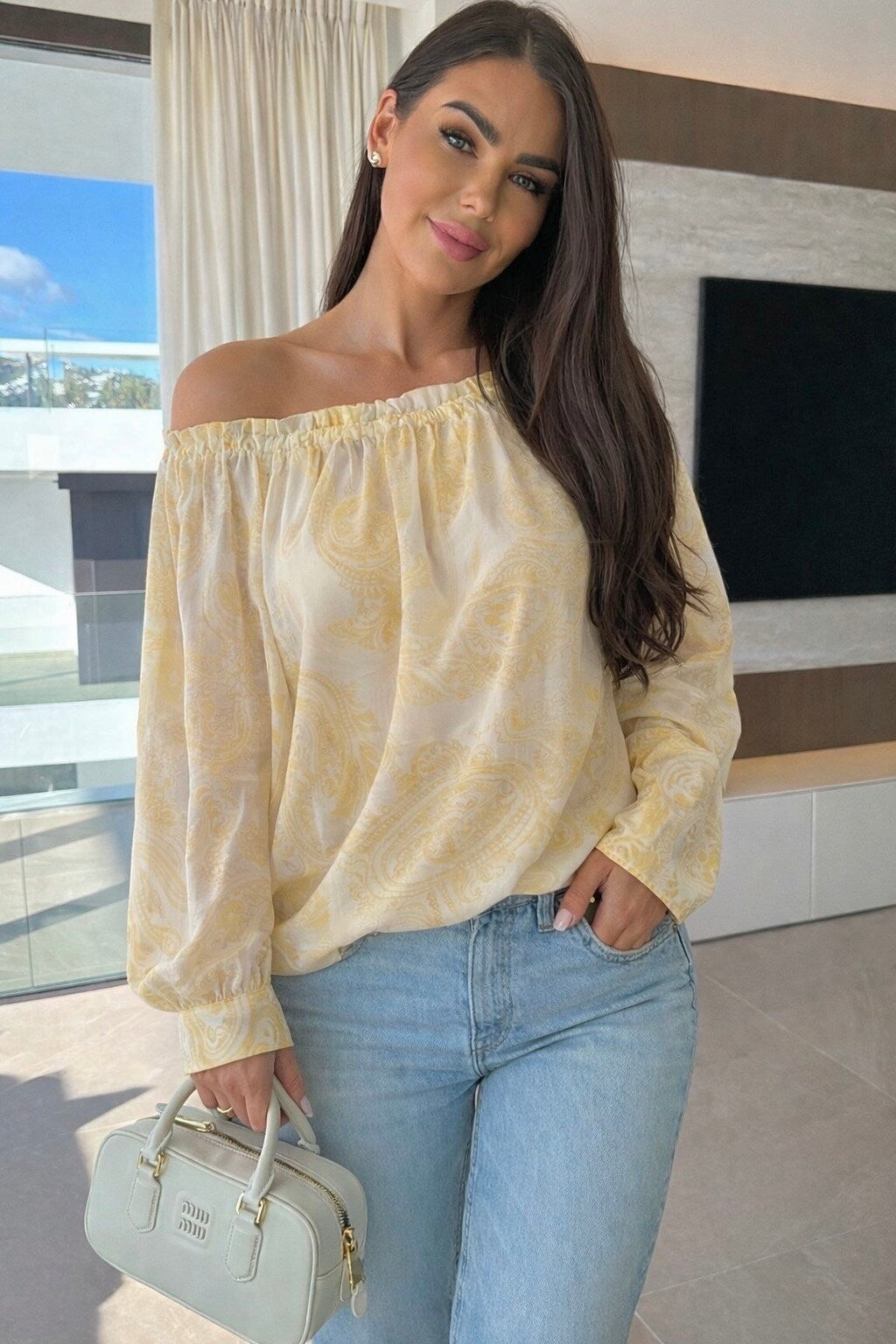 Paisley print off-the-shoulder blouse