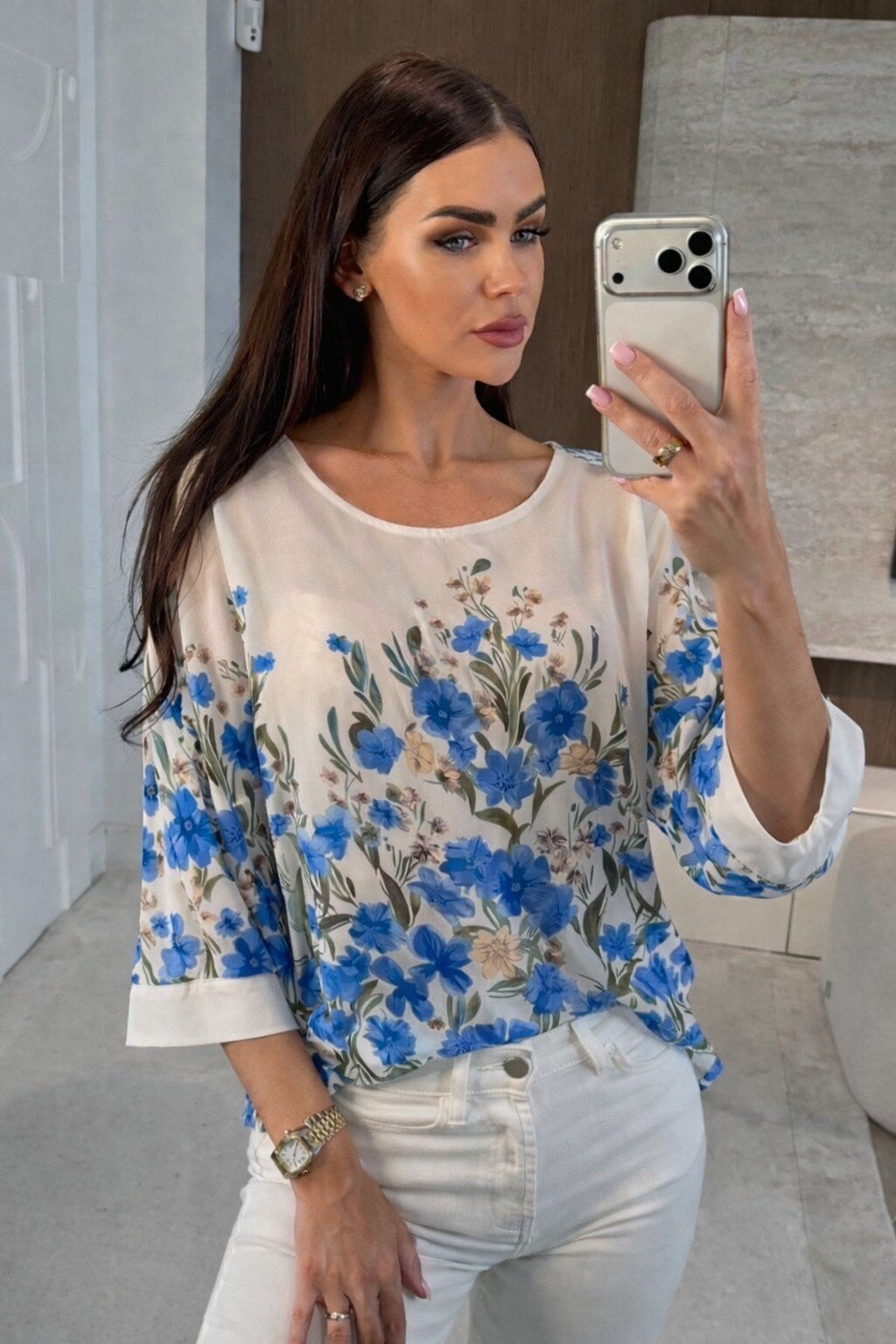 Floral print blouse with 3/4 sleeves