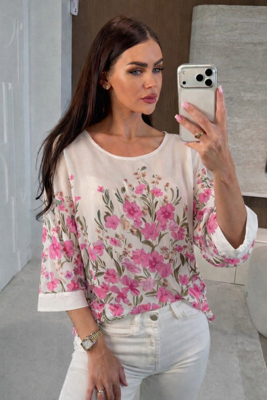Floral print blouse with 3/4 sleeves