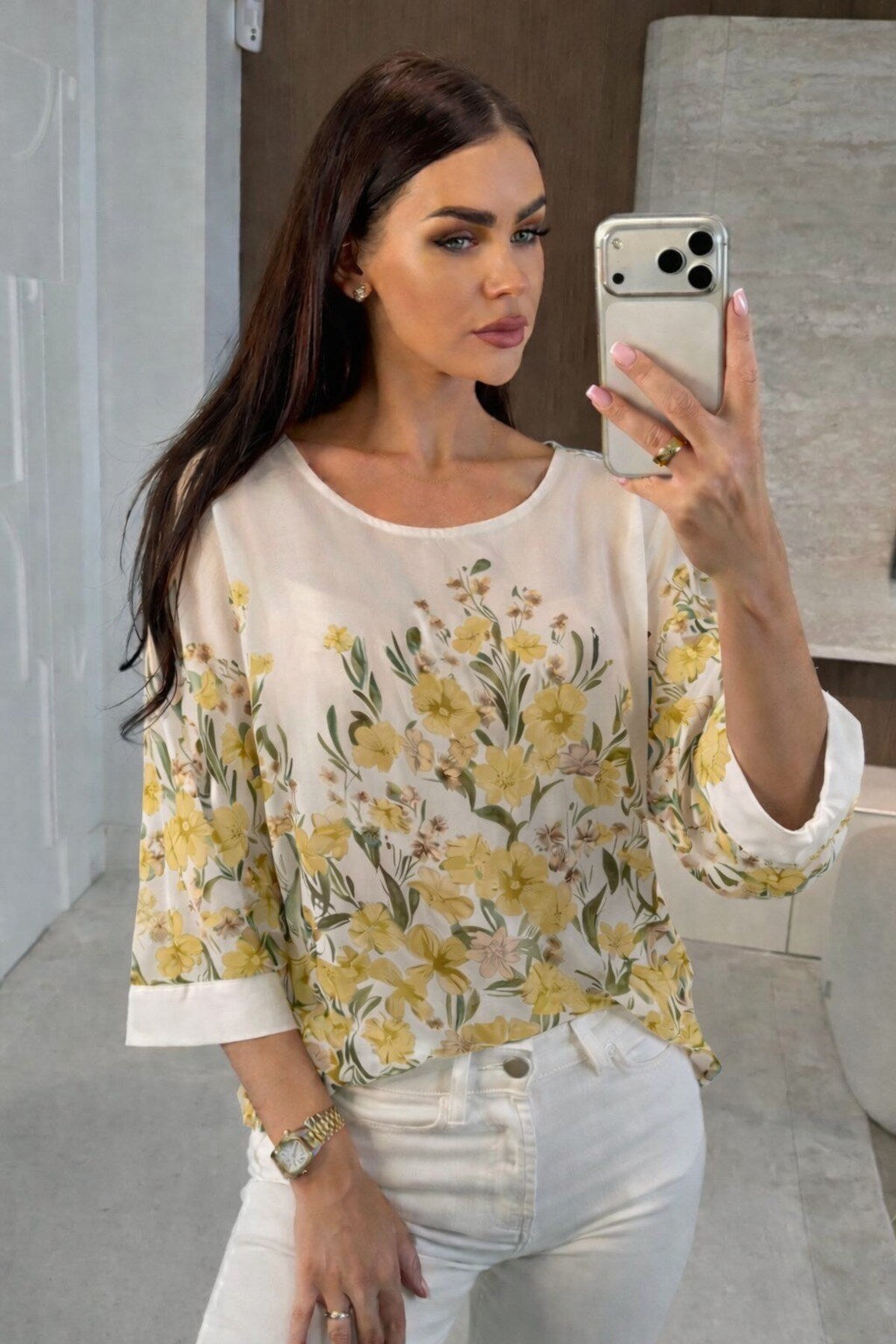 Floral print blouse with 3/4 sleeves