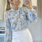 Tie-neck floral print blouse with lining