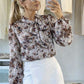 Tie-neck floral print blouse with lining