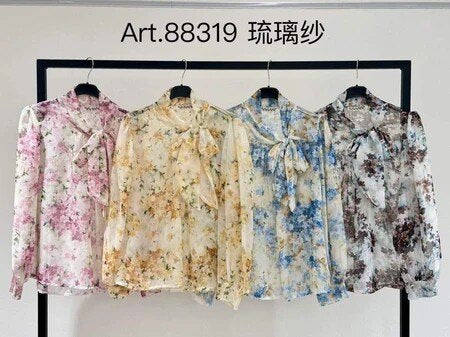 Tie-neck floral print blouse with lining