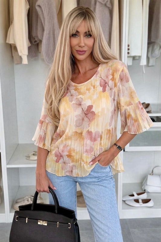 Pleated floral print blouse with viscose lining