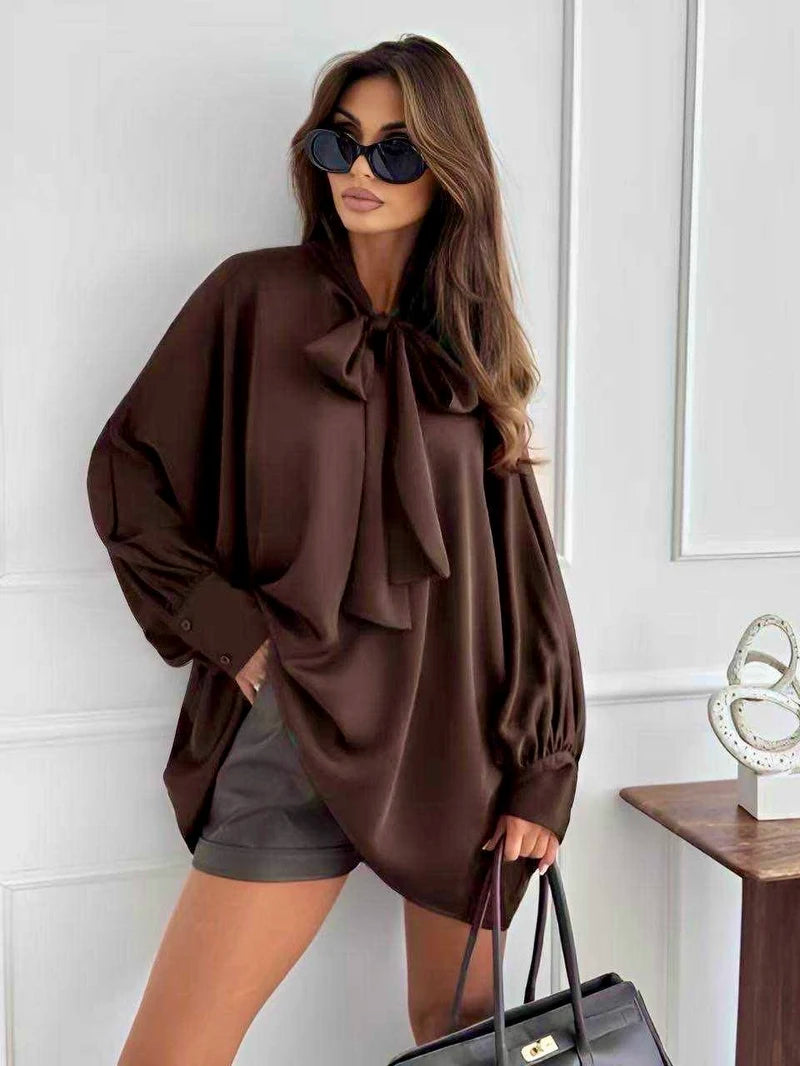 Satin blouse with pussy-bow collar