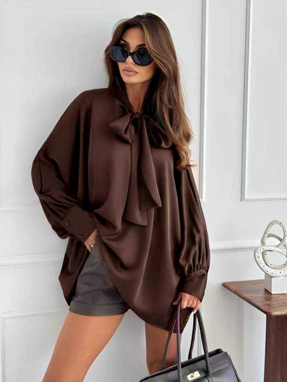 Satin blouse with pussy-bow collar