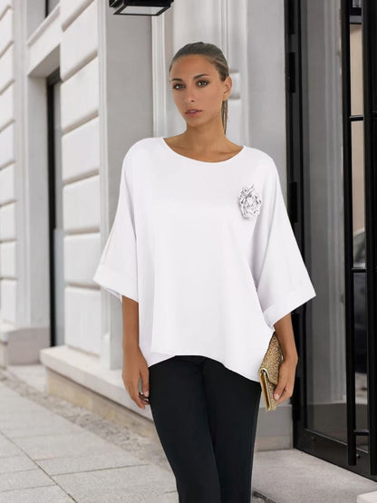 Satin blouse with flower