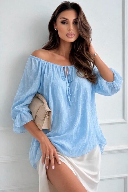 Textured off-shoulder blouse with ruffled sleeves