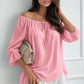 Textured off-shoulder blouse with ruffled sleeves