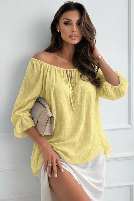 Textured off-shoulder blouse with ruffled sleeves