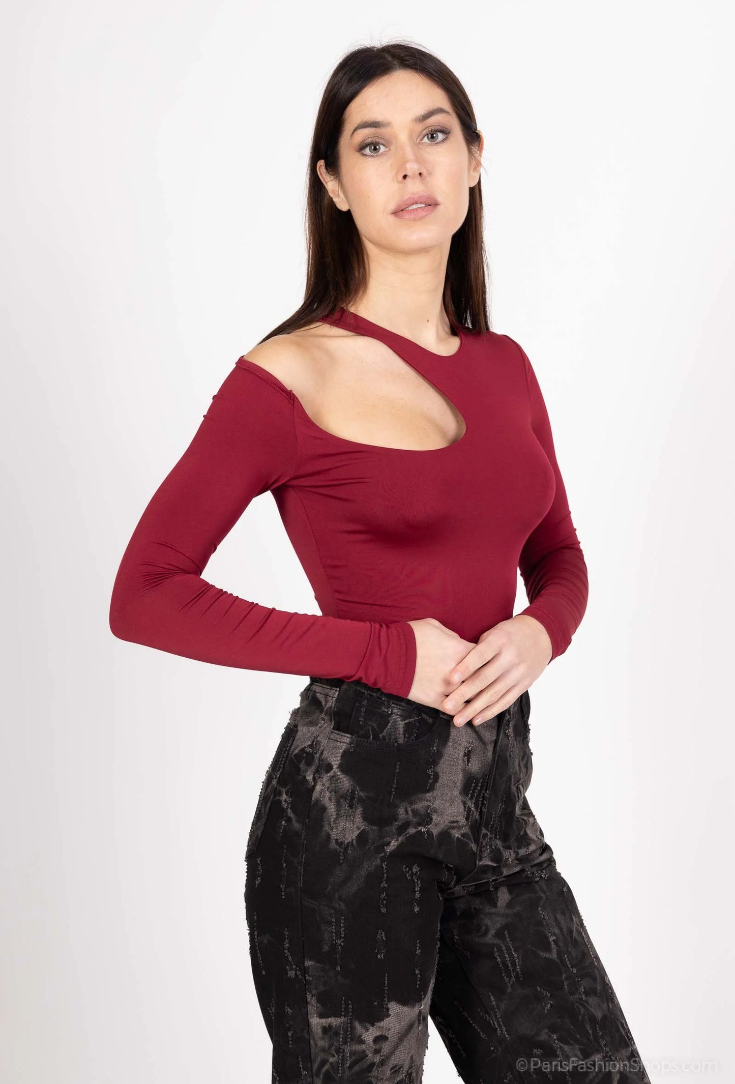 Asymmetric one-shoulder bodysuit