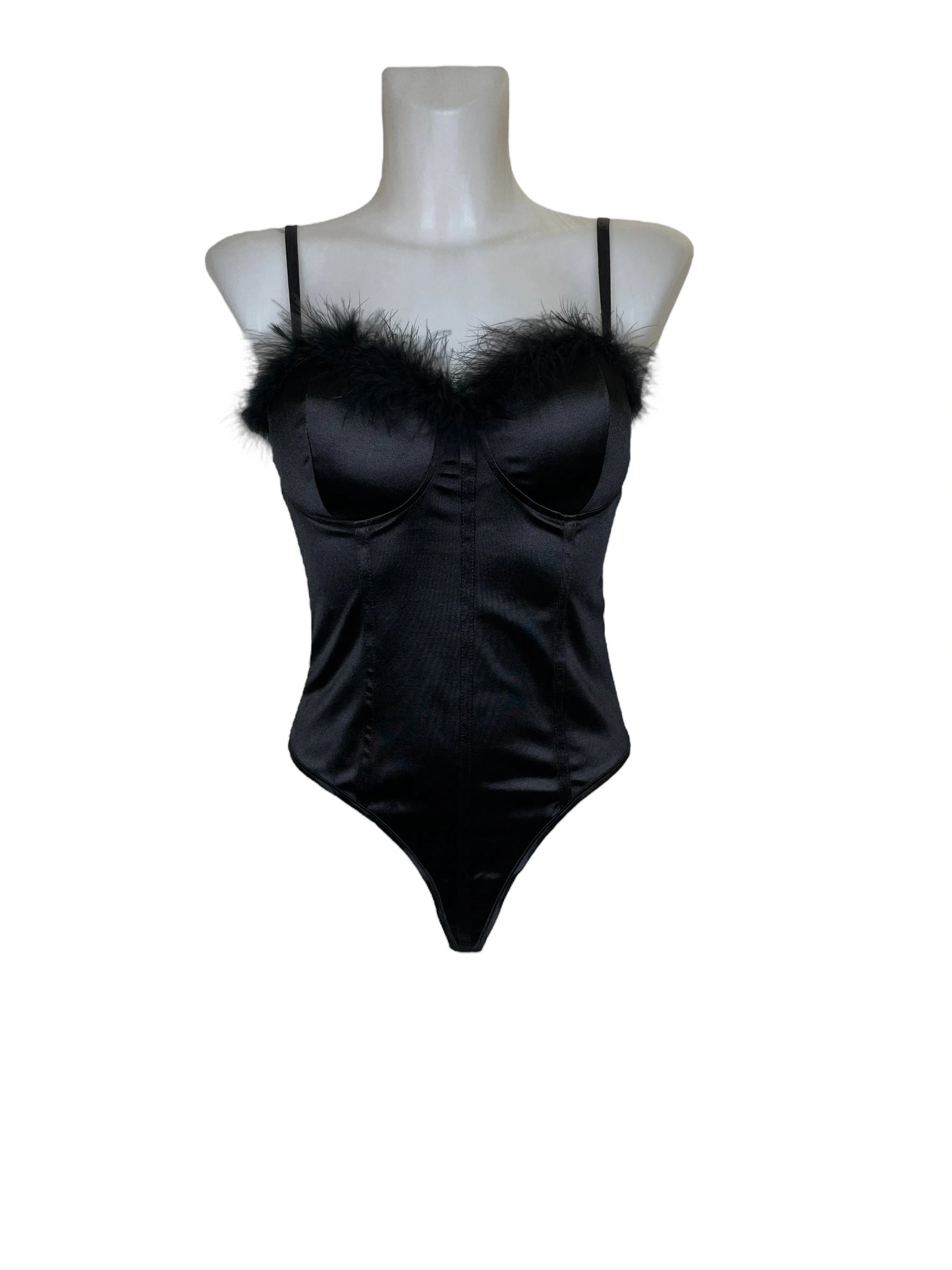 Satin body with feathers and delicate straps