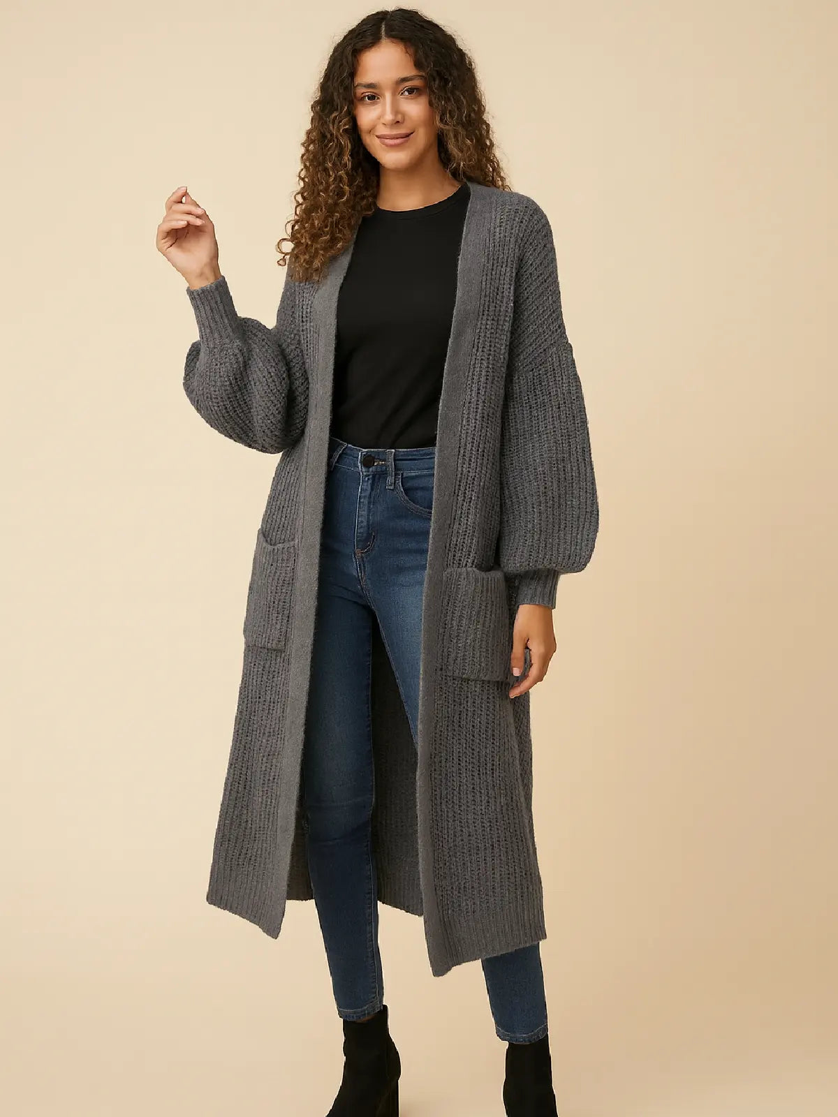 Long balloon sleeve cardigan