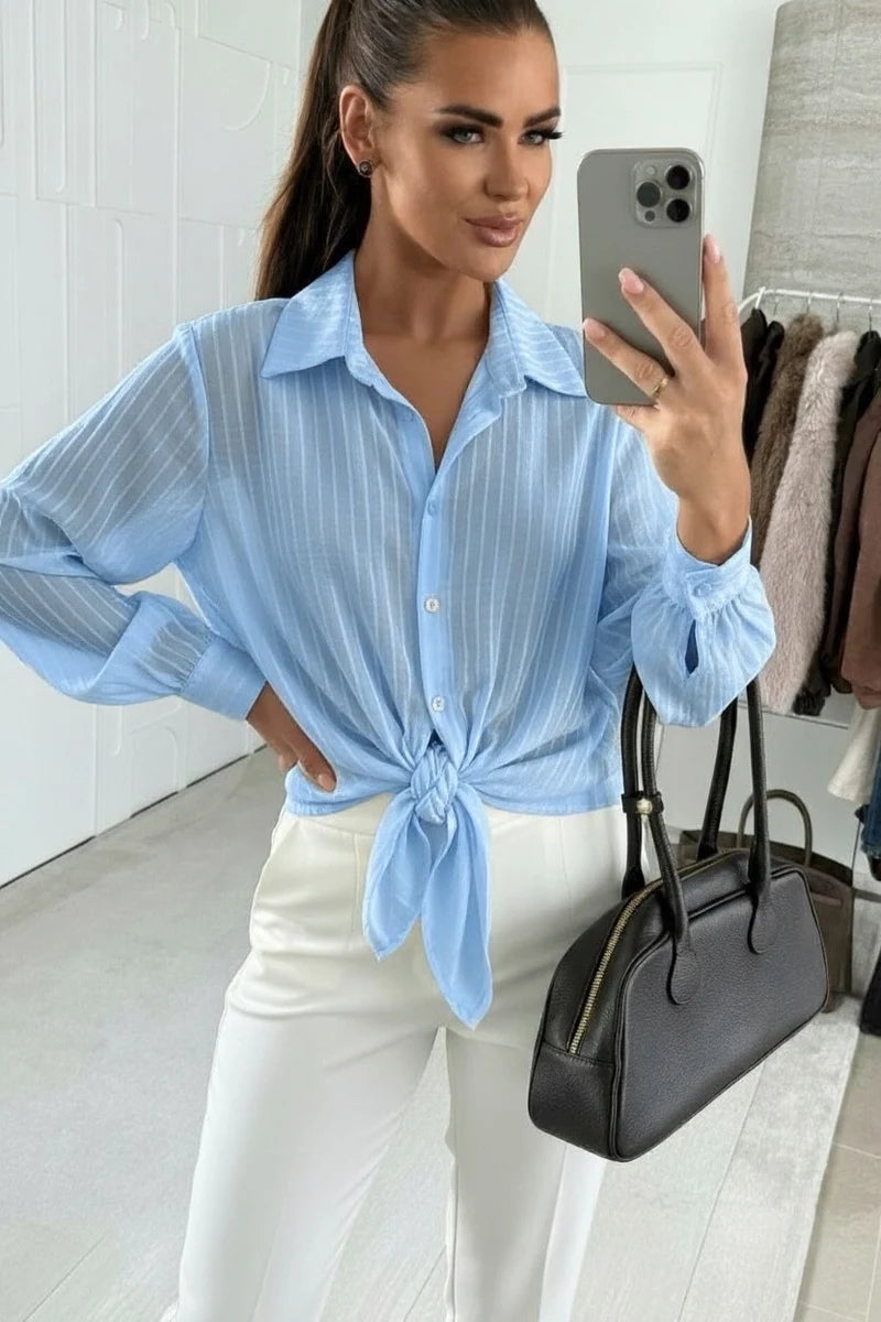 Striped tencel tie-front shirt