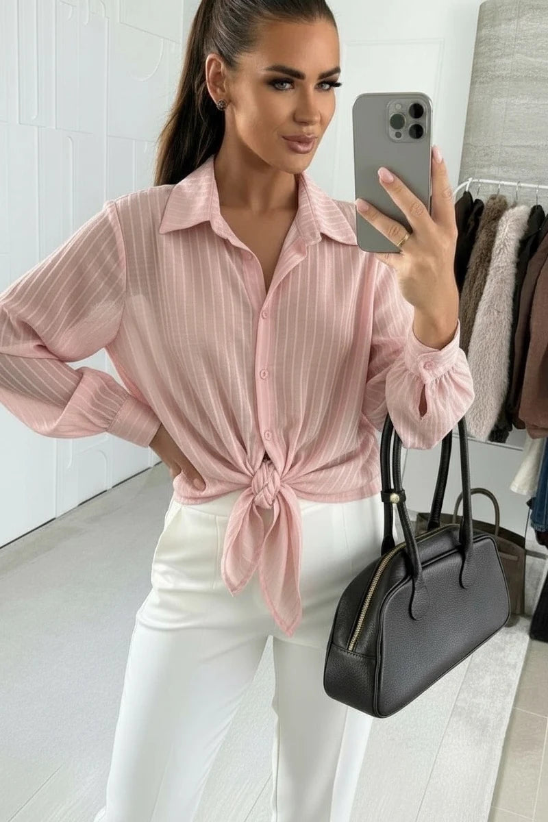 Striped tencel tie-front shirt