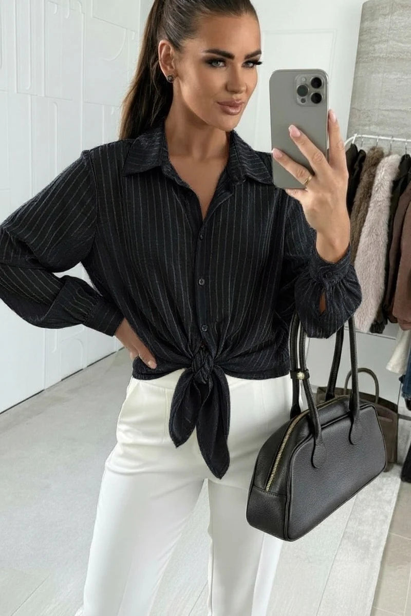 Striped tencel tie-front shirt