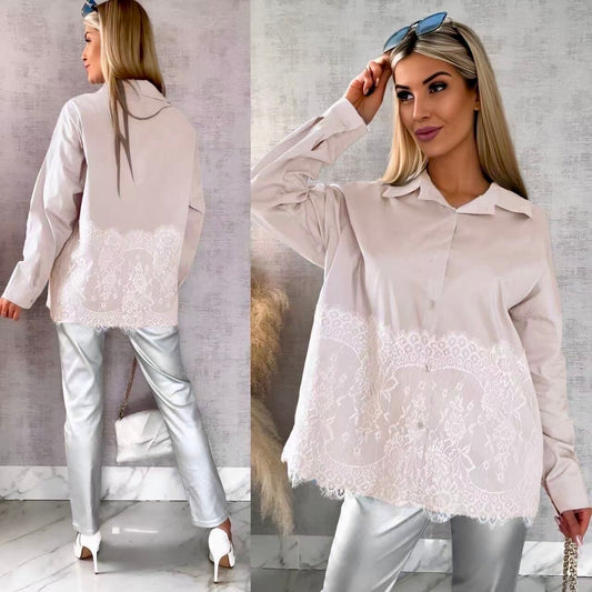 Cotton poplin shirt with lace detail