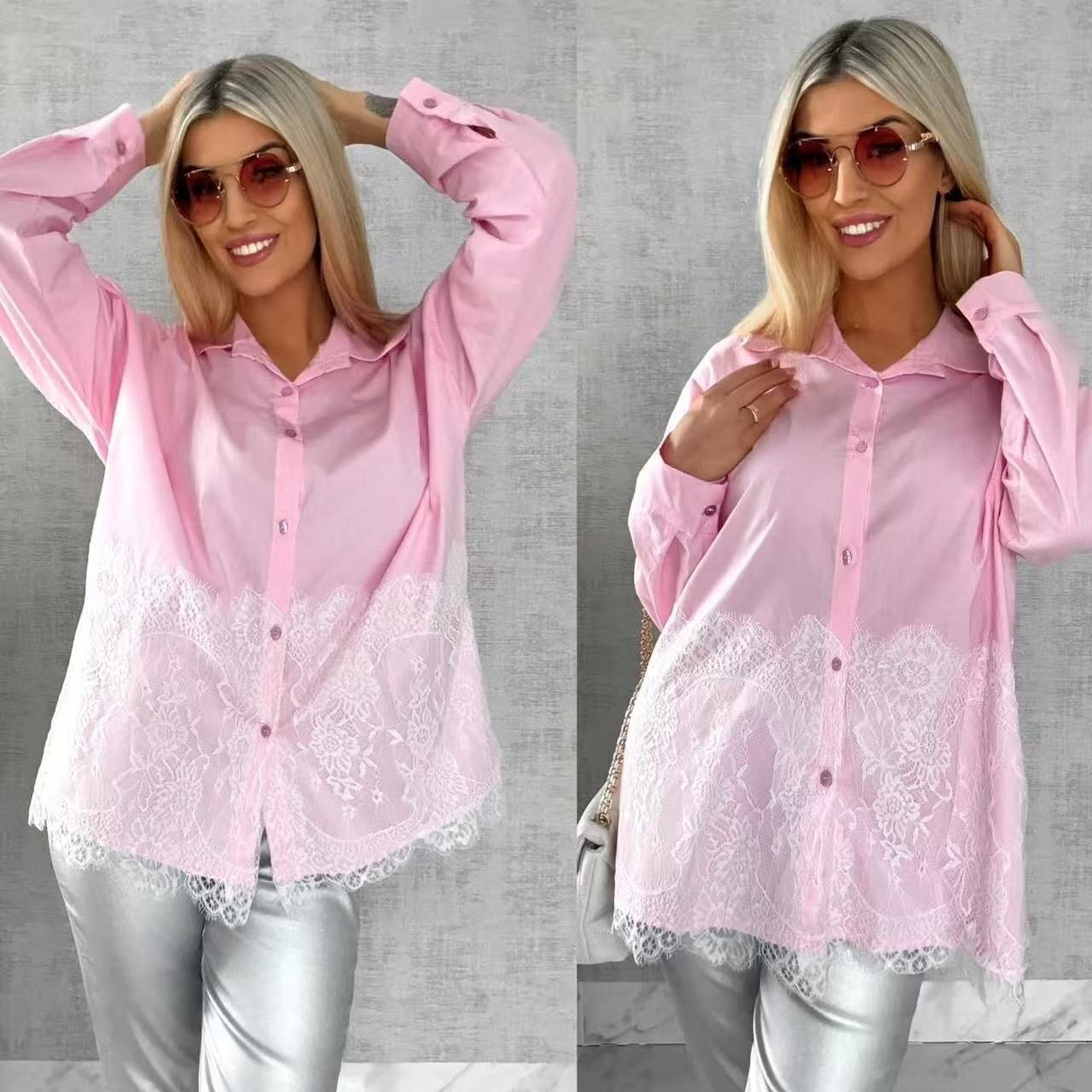 Cotton poplin shirt with lace detail