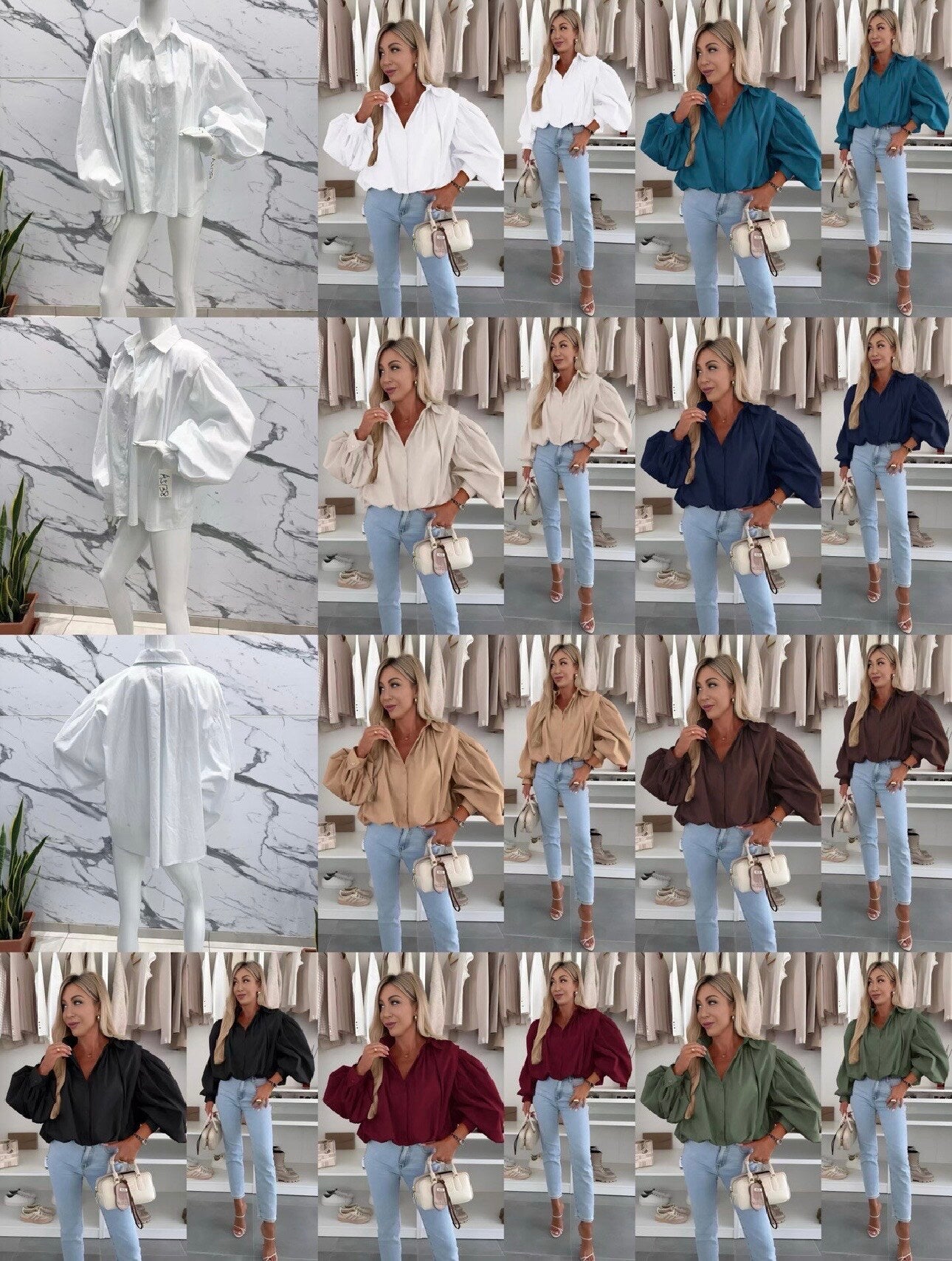 Cotton poplin puffing sleeves shirt