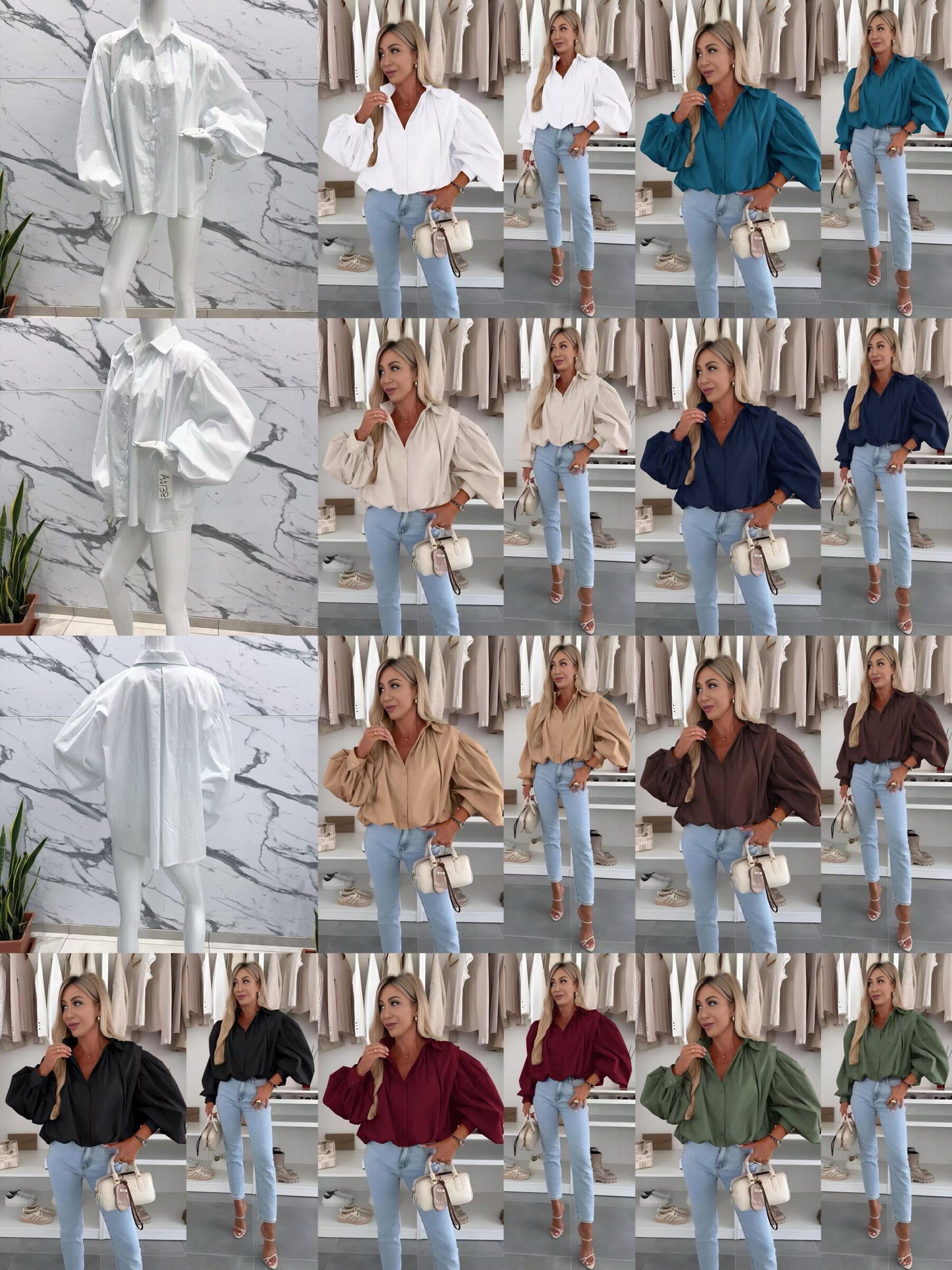 Cotton poplin puffing sleeves shirt