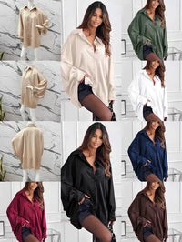 Oversized satin shirt with puff sleeves