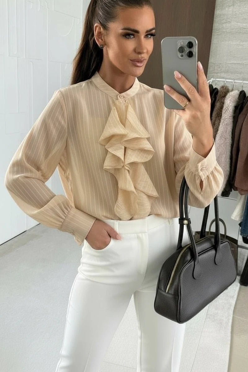 Ruffled striped tencel shirt