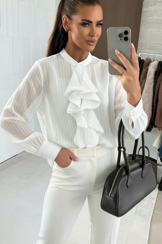 Ruffled striped tencel shirt