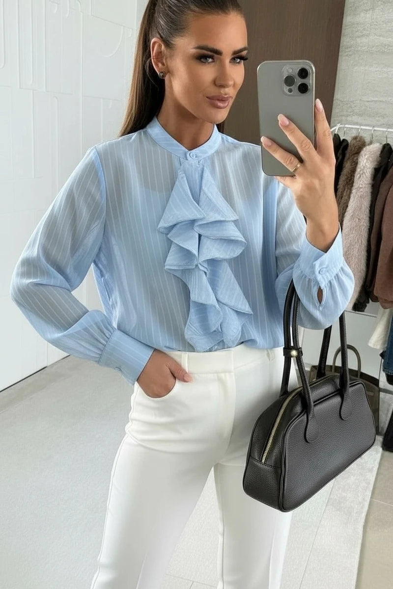 Ruffled striped tencel shirt