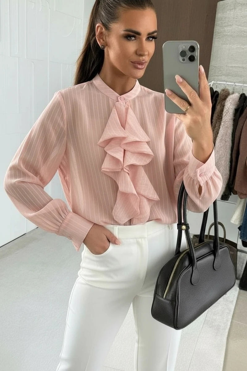 Ruffled striped tencel shirt