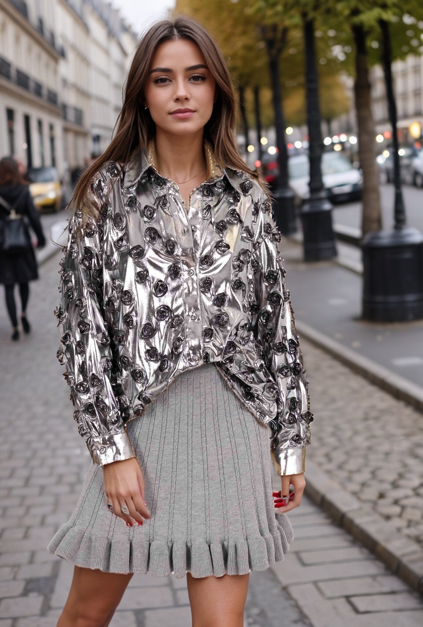 Venil shirt with 3D roses