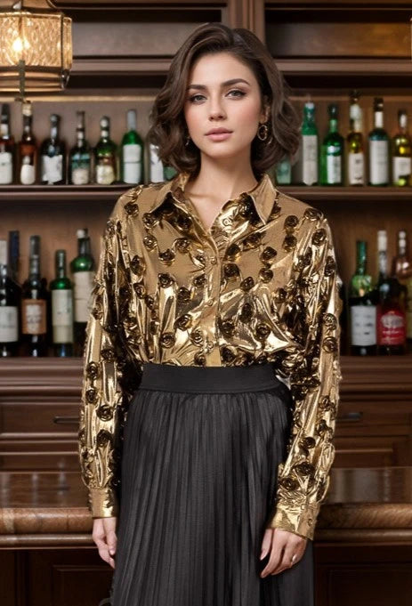 Venil shirt with 3D roses