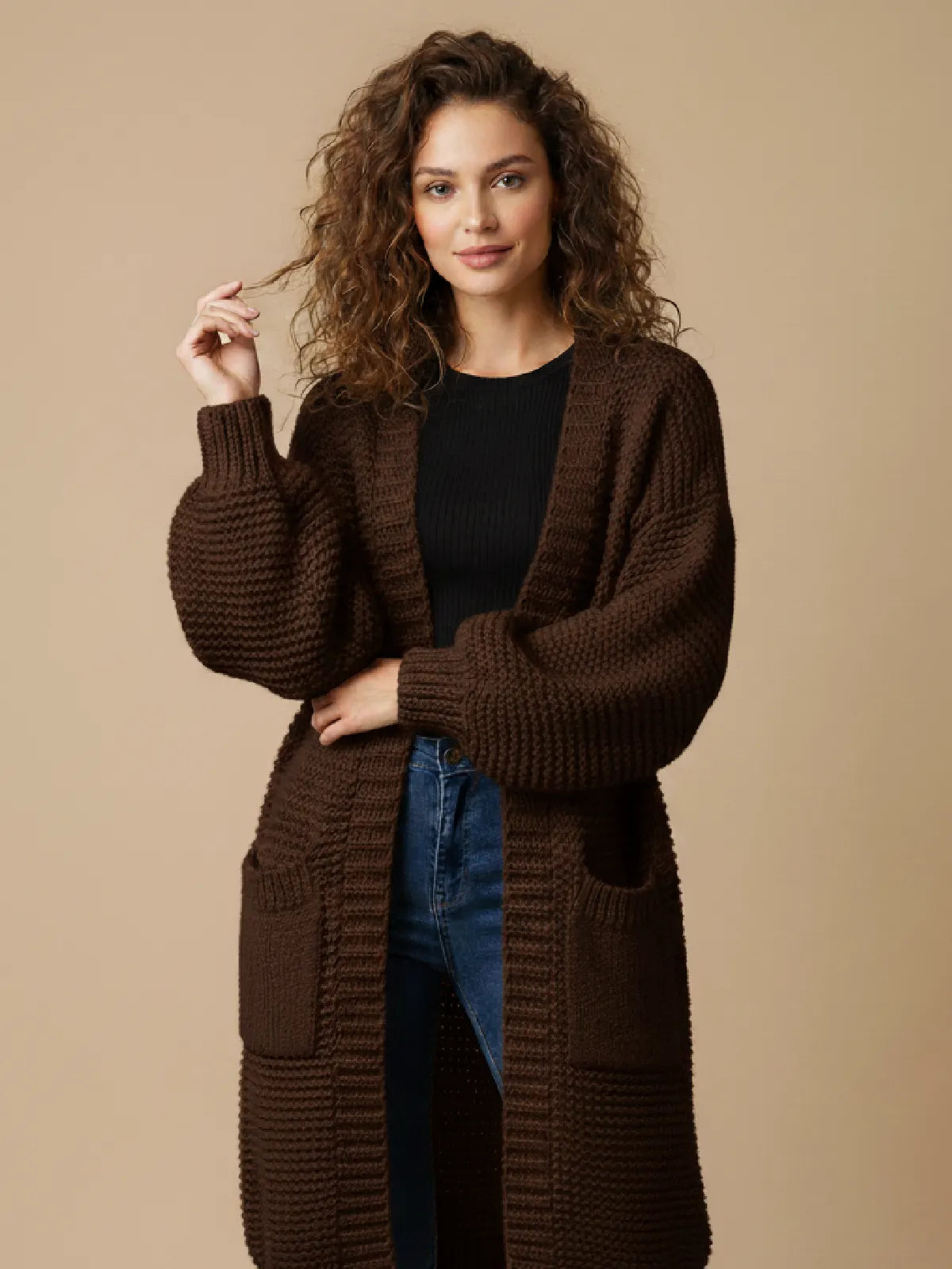 Long balloon sleeve cardigan