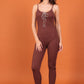 Ribbed jumpsuit with straps and rhinestone lacing