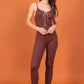 Ribbed jumpsuit with straps and rhinestone lacing