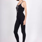 Ribbed jumpsuit with straps and rhinestone lacing