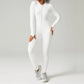 Ribbed zip-up jumpsuit with long sleeves and high collar