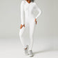 Ribbed zip-up jumpsuit with long sleeves and high collar