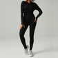 Ribbed zip-up jumpsuit with long sleeves and high collar