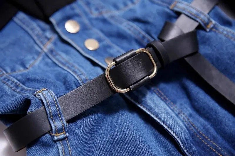 Two-tone denim jumpsuit with integrated blouse effect and belt