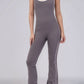 Flared Open Back Jumpsuit with Push-up Butt – Contrast Details