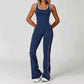 Flared Open Back Jumpsuit with Push-up Butt – Contrast Details