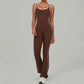 Flared Open Back Jumpsuit with Push-up Butt – Contrast Details