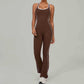 Flared Open Back Jumpsuit with Push-up Butt – Contrast Details