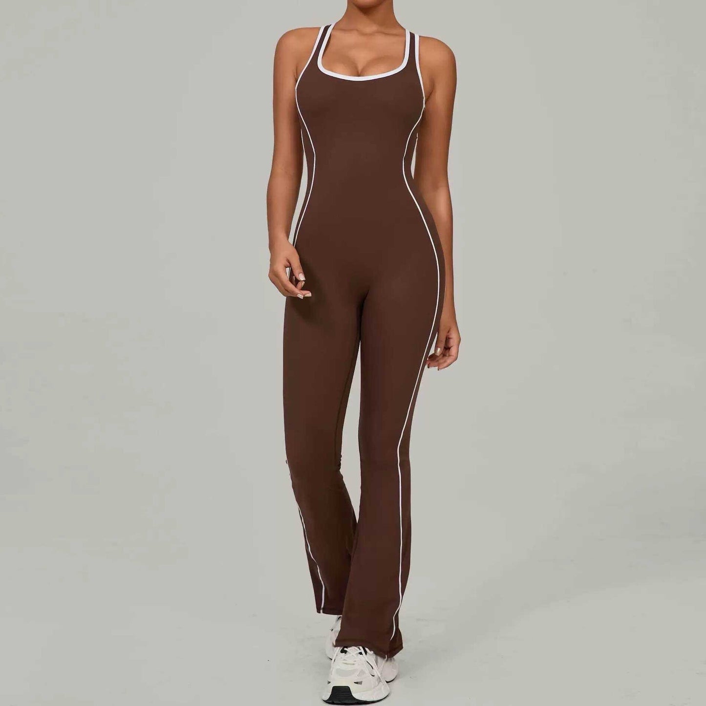 Flared Open Back Jumpsuit with Push-up Butt – Contrast Details