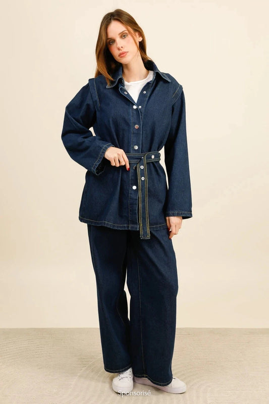 DENVER – Belted oversized denim set